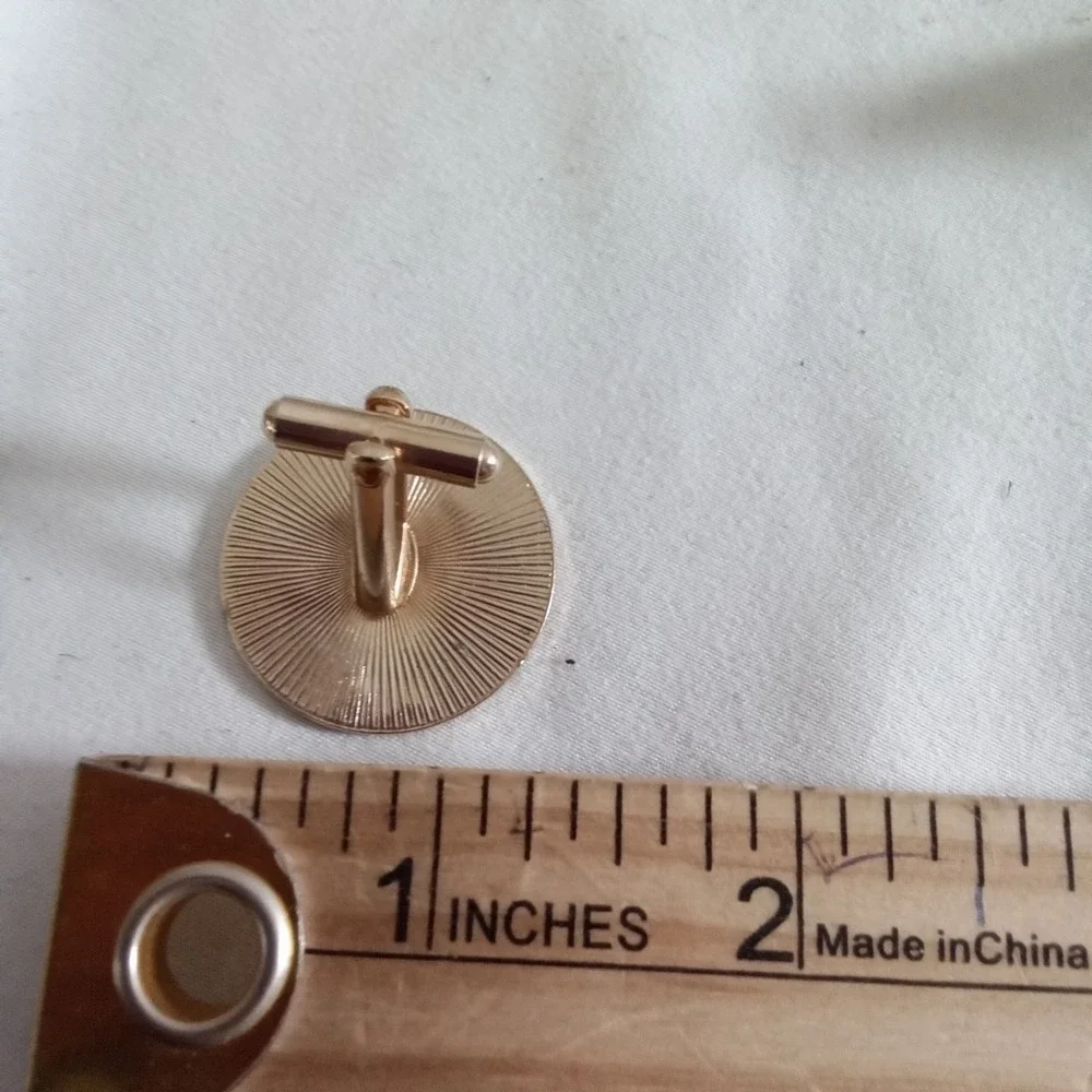 Vintage Gold Tone Geisha Cherry Blossom Round Cufflinks Japanese Motif Fan